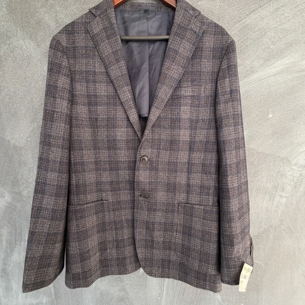 Jos A Bank 1905 Soft Jacket Mens 40R Blue Brown Plaid 100% Wool Blazer NWT